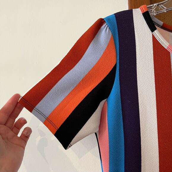 LULAROE Striped Amelia Dress Fit & Flare Short Sleeve Pockets Multicolor Women M - Picture 4 of 9